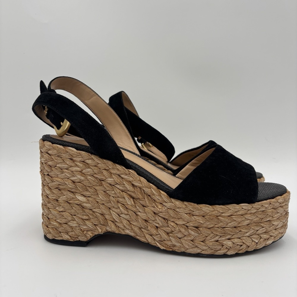 Sam Edelman April Espadrille Wedge Sandals Black Suede Platform Womens 10.5